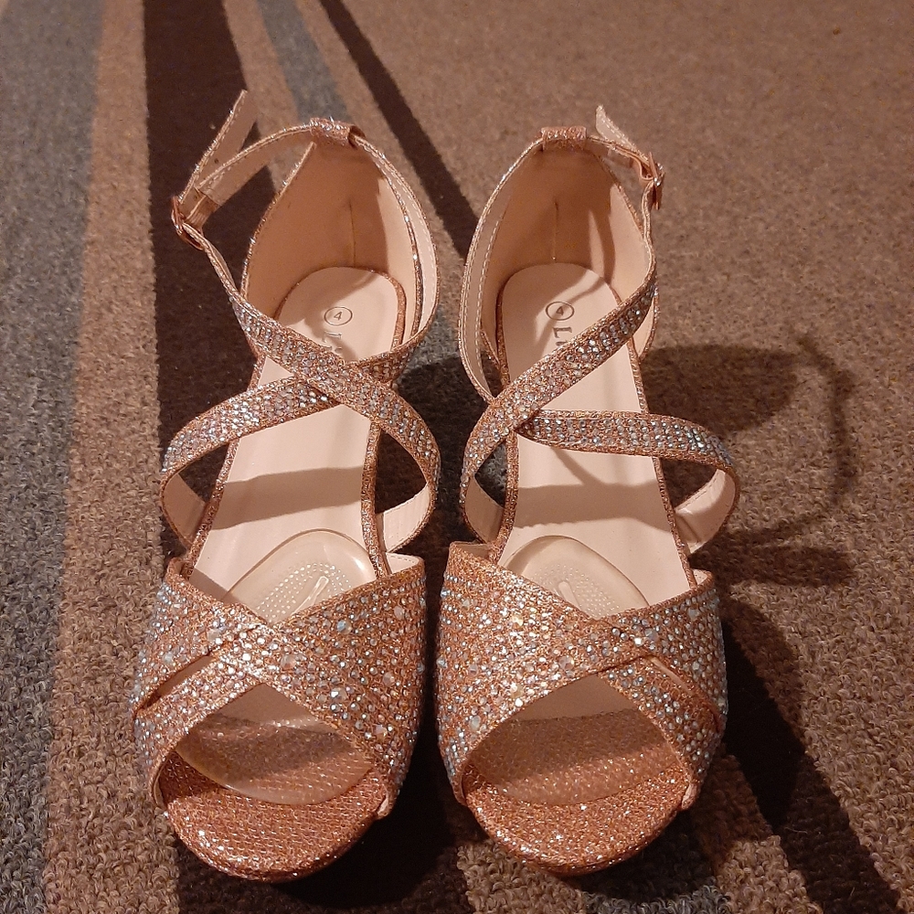 Rose Gold Glitter Heels Girls 4 Womens 6